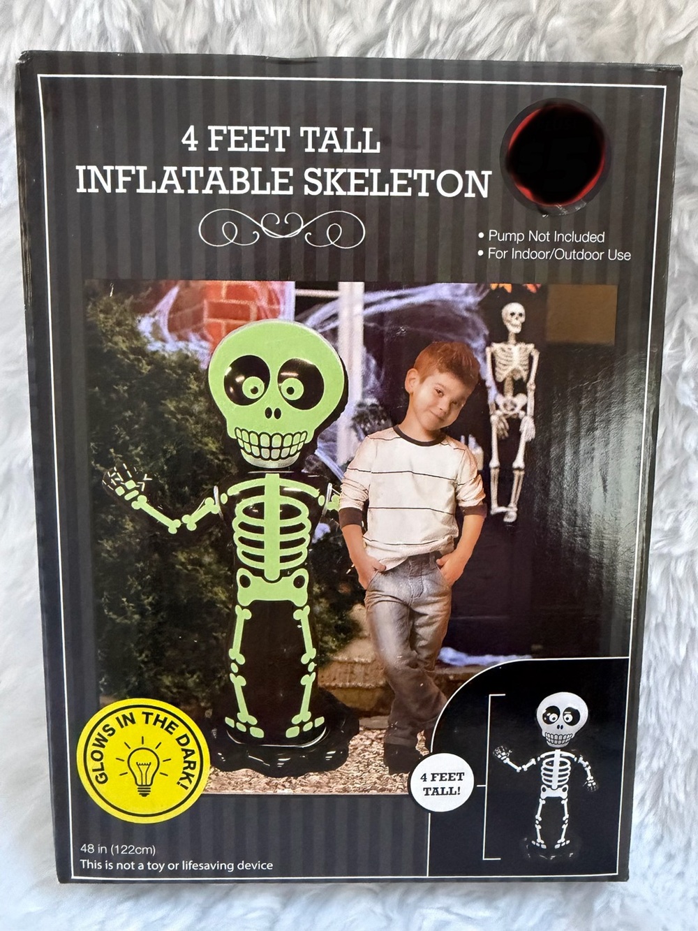 4 Feet Tall Inflatable Glow-in-the-Dark Skeleton Halloween Decor, Brand NEW!